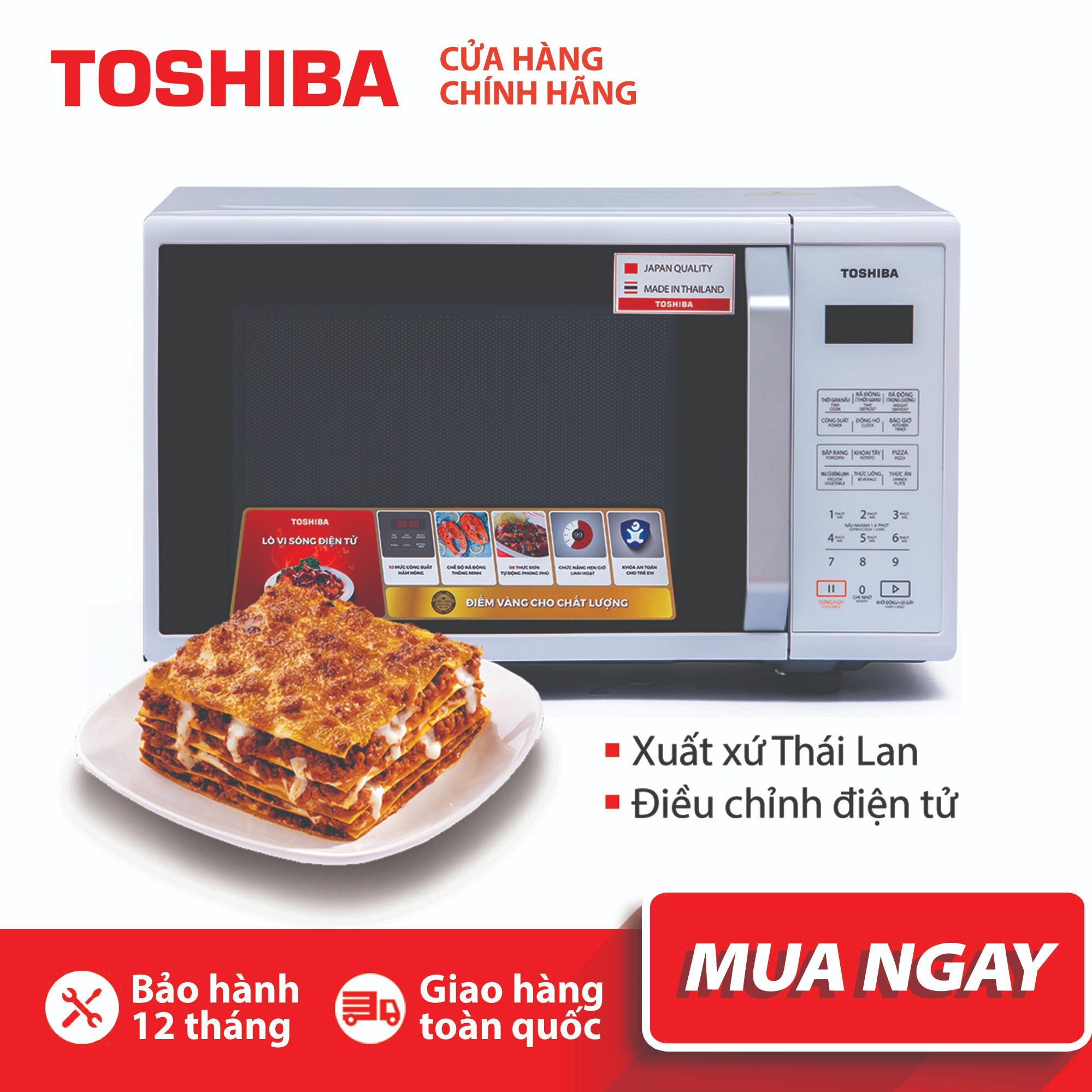[HCM]LÒ VI SÓNG Toshiba ER-SS23(W1)VN - Dung tích 23L - Điện tử - Công suất 800W - Xuất xứ Thái Lan - Hàng chính hãng bảo hành 12 tháng