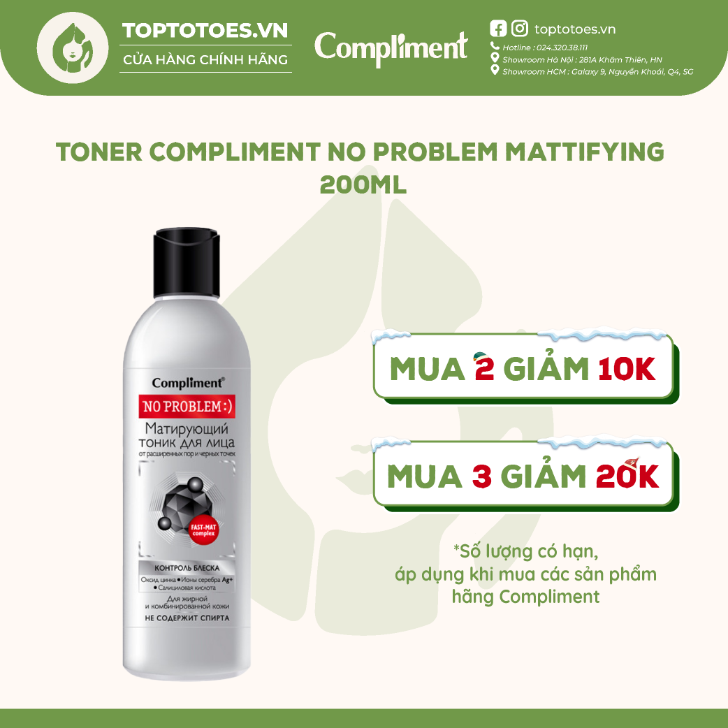 Toner Compliment No Problem Mattifying kiềm dầu, ngừa & giảm mụn, se lỗ chân lông 200ml