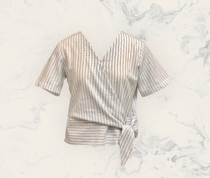 Áo nữ cổ tim thắt nơ eo vải linen