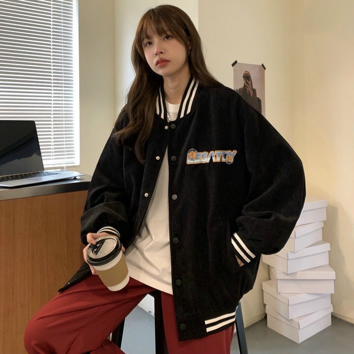 Áo khoác bomber nhung tăm 2 lớp cúc bám form chuẩn đẹp- clitus fashion