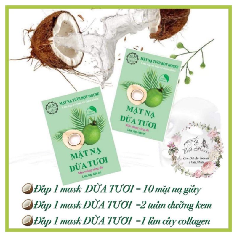 (COMBO 10) MẶT NẠ DỪA TƯƠI HANDMADE GIÚP DA CĂNG BÓNG NHÀ BỘT