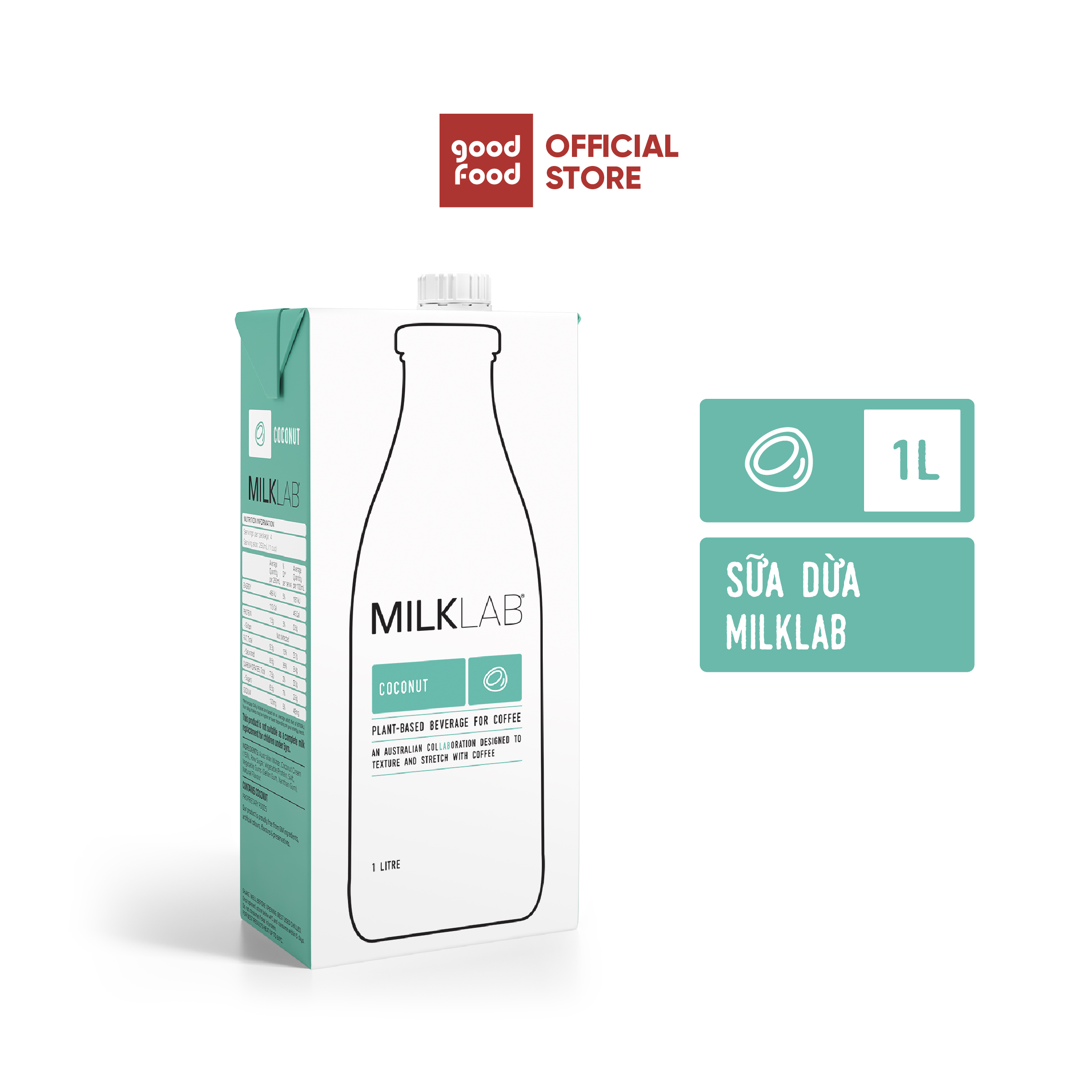 Sữa dừa cao cấp ít đường MilkLab  hộp 1 lít