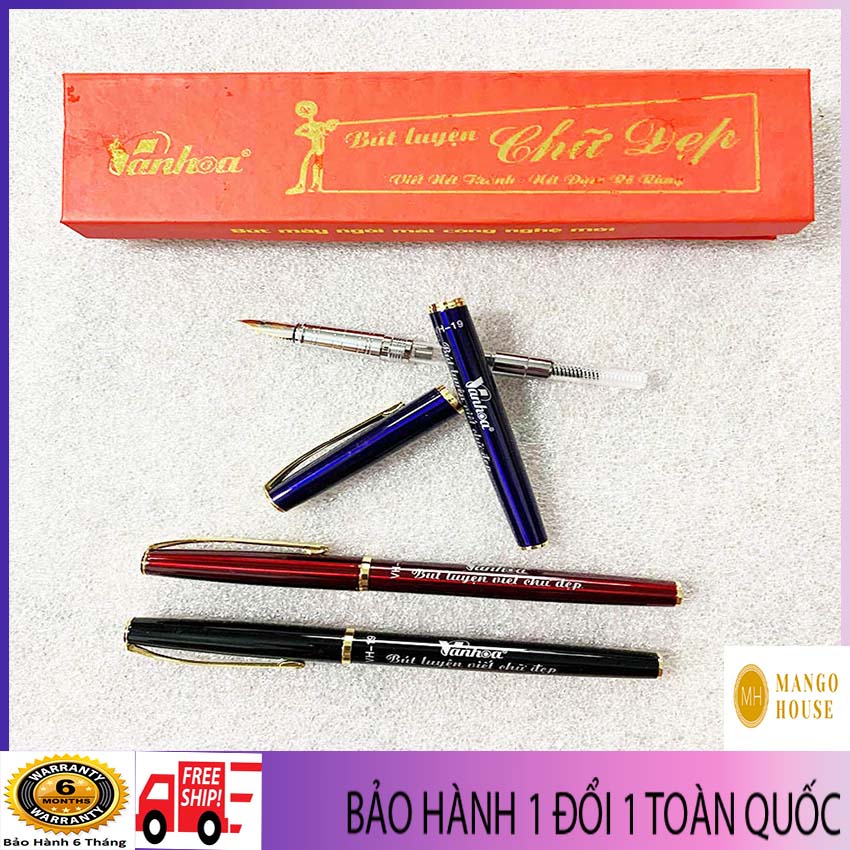 Bút máy luyện viết chữ đẹp Vạn Hoa 19 chính hãng- Tạo nét thanh đậm, Sắc nét, ôm tay,  Màu ra đều, Kèm hộp đựng sang trọng - Tặng kèm 01 ngòi thay thế- Bút máy, bút mực, bút luyện chữ, bút trẻ em- Mango House shop