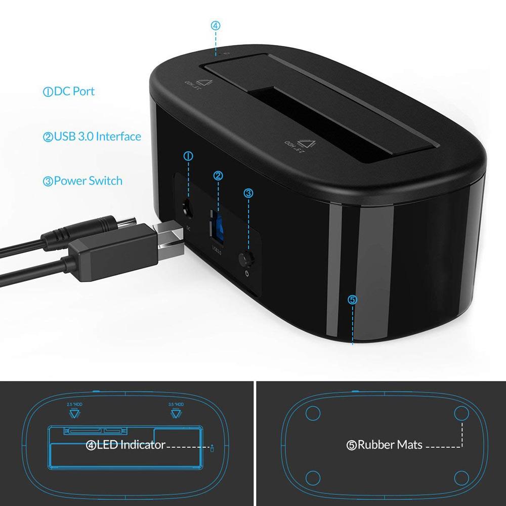 Khay đựng ổ cứng Docking ORICO USB3.0/3.5 /2.5  - 6218US3 (1 khe hình bầu dục màu đen)
