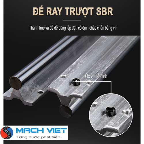 Bộ thanh ray trượt tròn có đế phi 16 (1 thanh ray dài 1 mét + 2 con trượt SBR16UU)