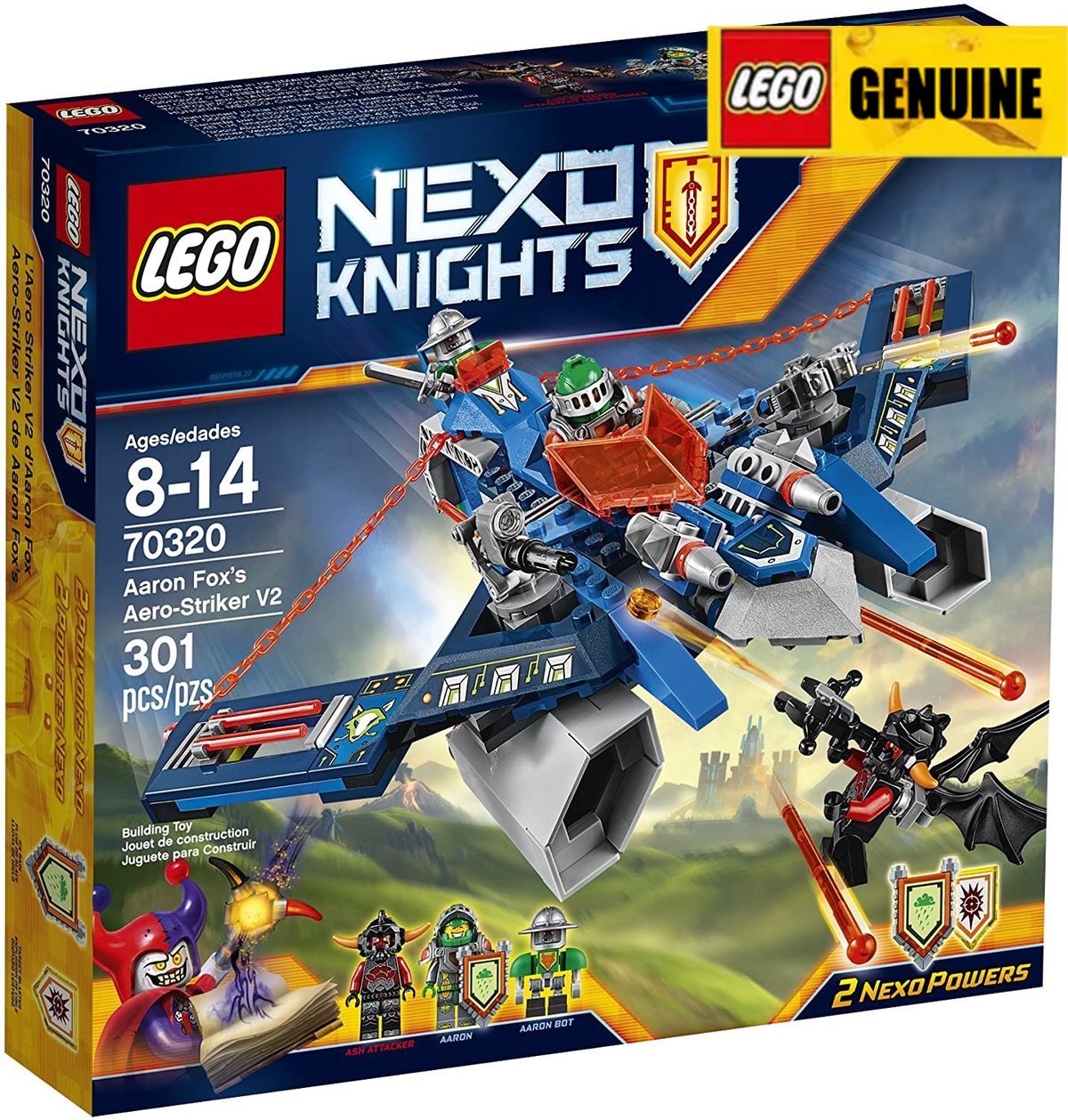 【Genuine】LEGO Bộ xếp hình Lego Nexo Knights 70320 Aaron Fox's Aero-Striker V2 Building Block (301 miếng) Đảm bảo chính hãng, từ Đan Mạch