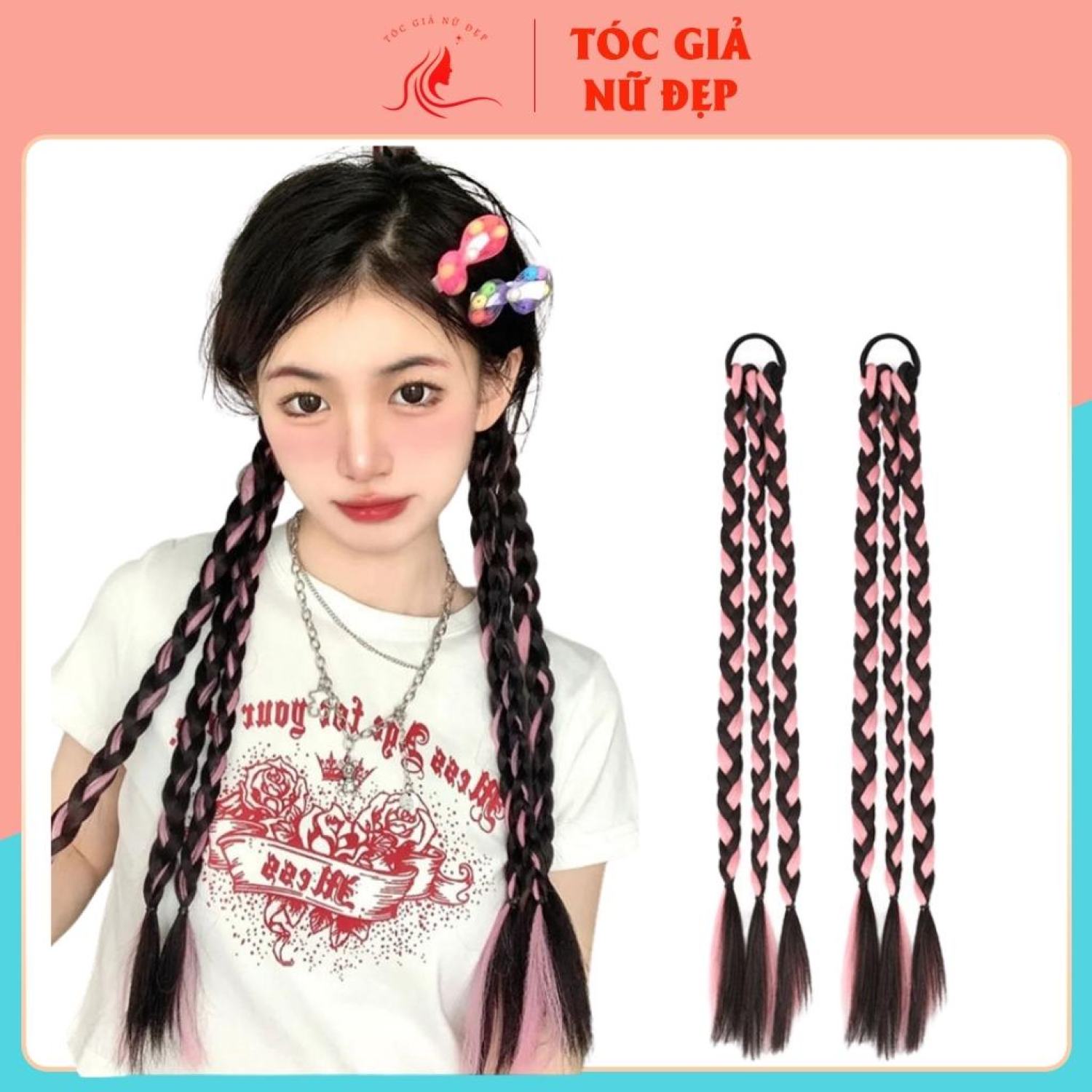 Dây cột tóc 3 bính phối line màu mã QJM360