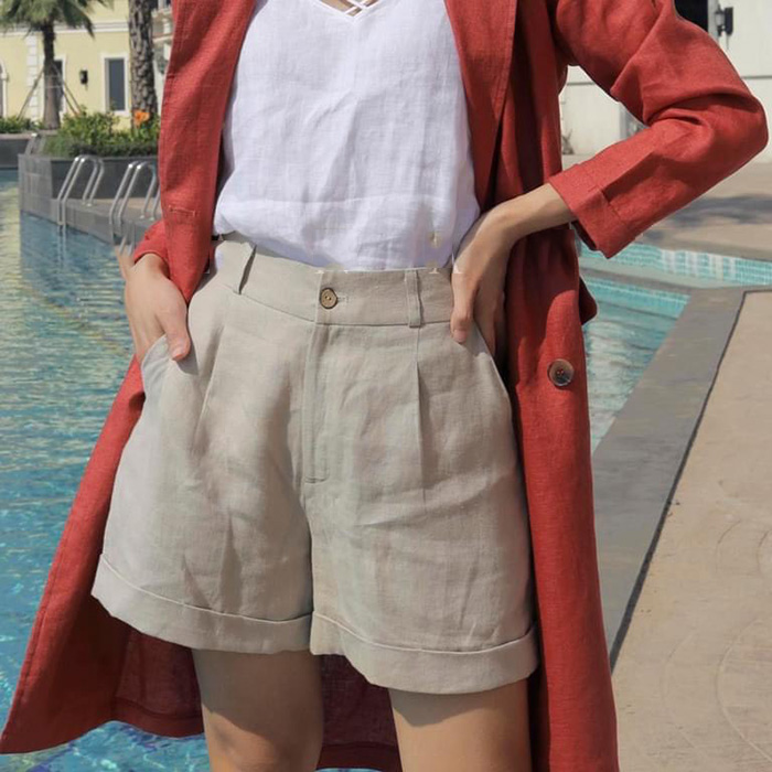 Quần short nữ Linen bột premium gấu lơ vê