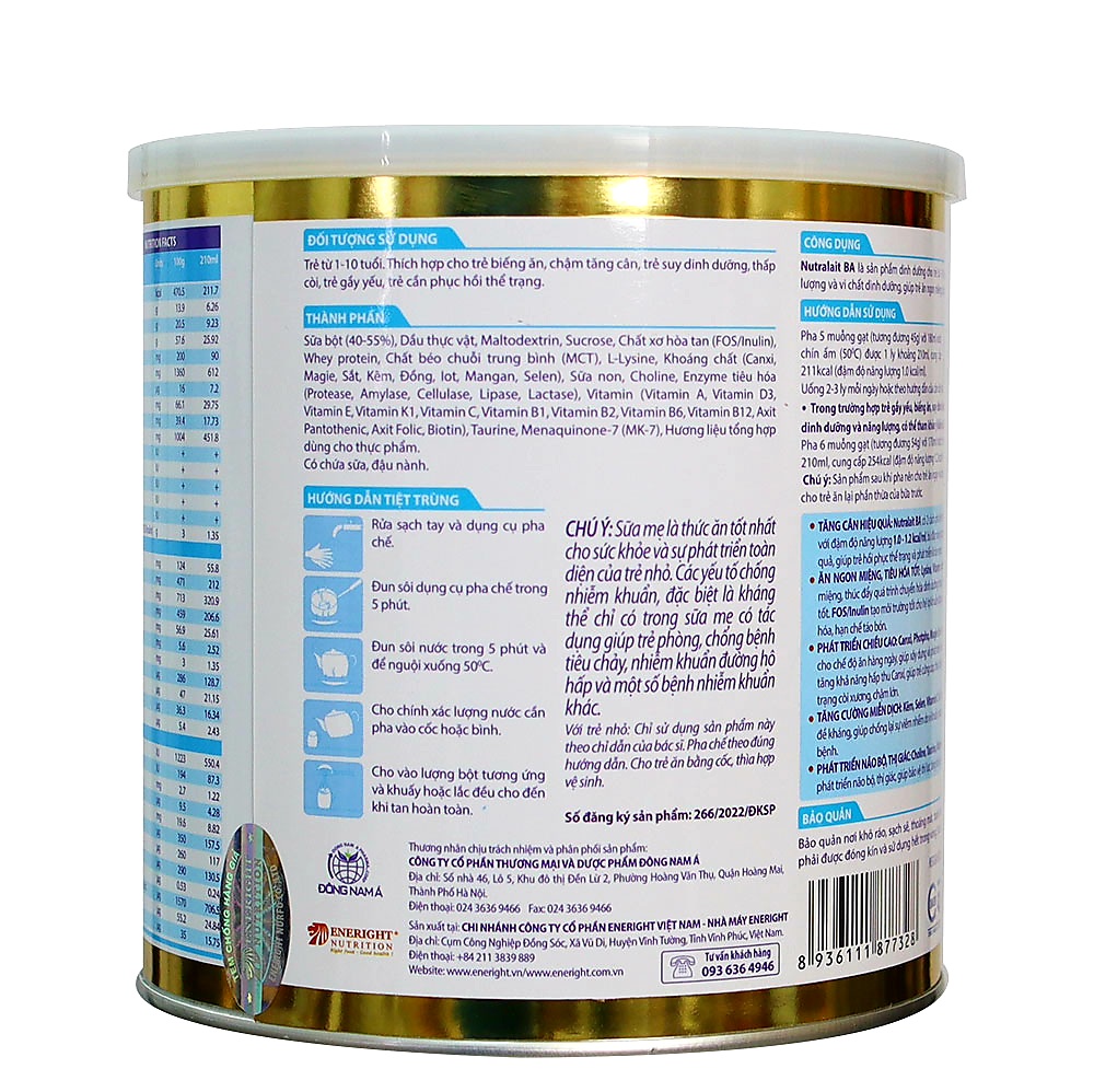 Combo 2 lon sữa bột Nutralait BA 700g [Cho trẻ 1_10 tuổi]