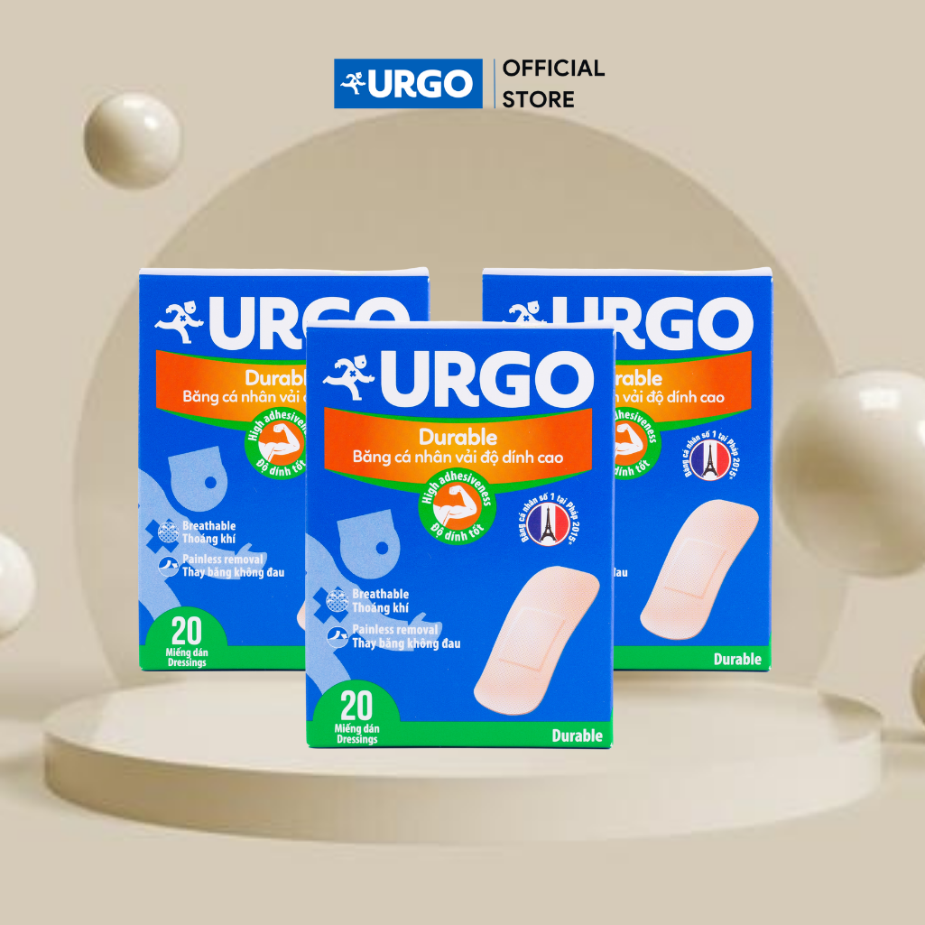 Combo 3 hộp Băng cá nhân vải Urgo Durable (Hộp 20 miếng)