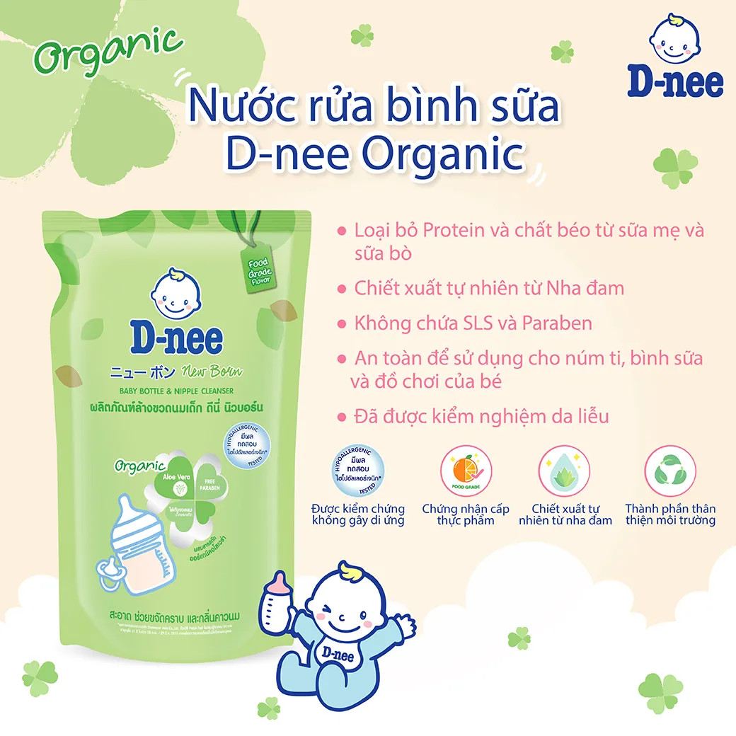 Nước rửa bình sữa Dnee Organic dạng túi 600ml