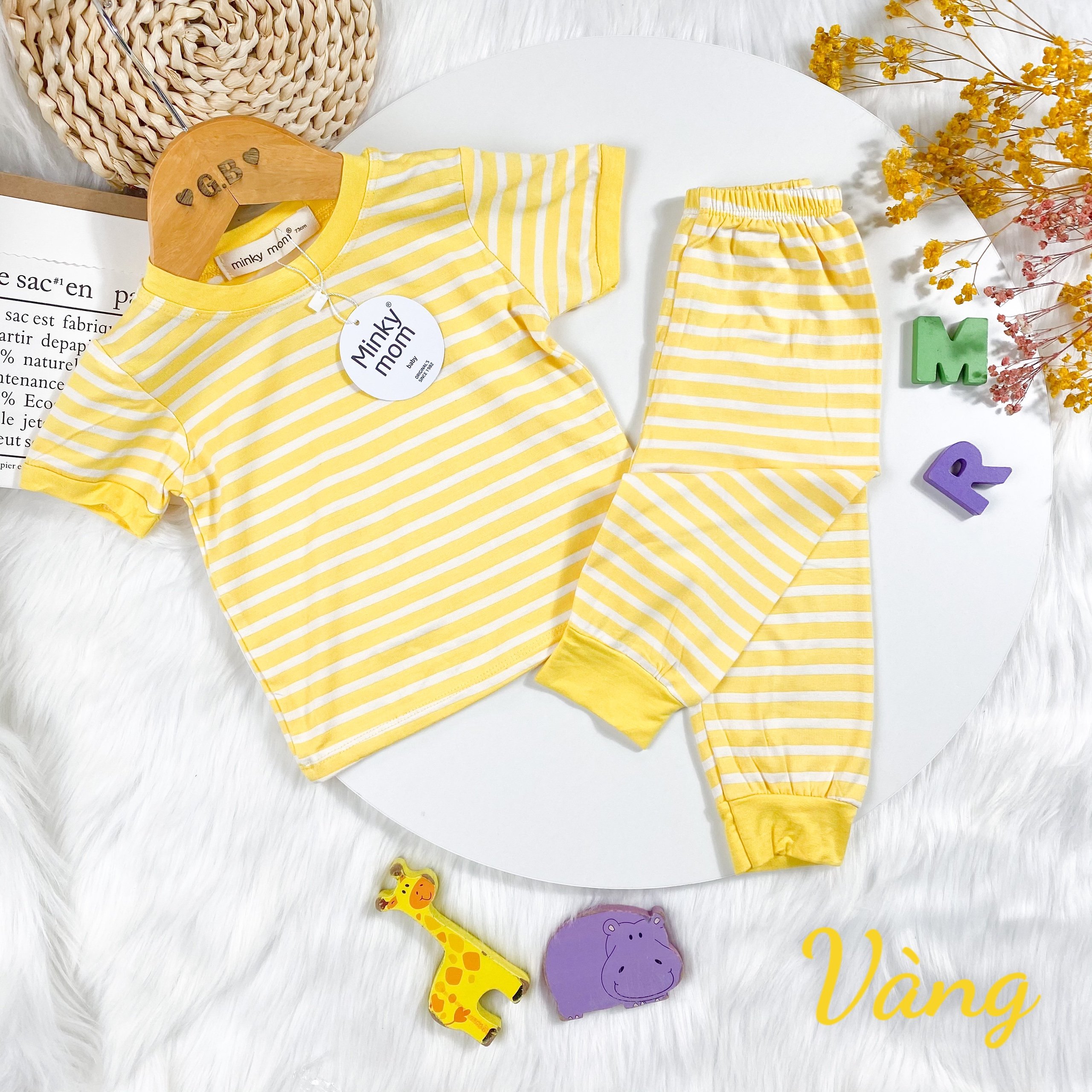 SALE BỘ TAY NGẮN QUẦN DÀI SỌC MINKY MOM CAO CẤP SIZE 7-30KG