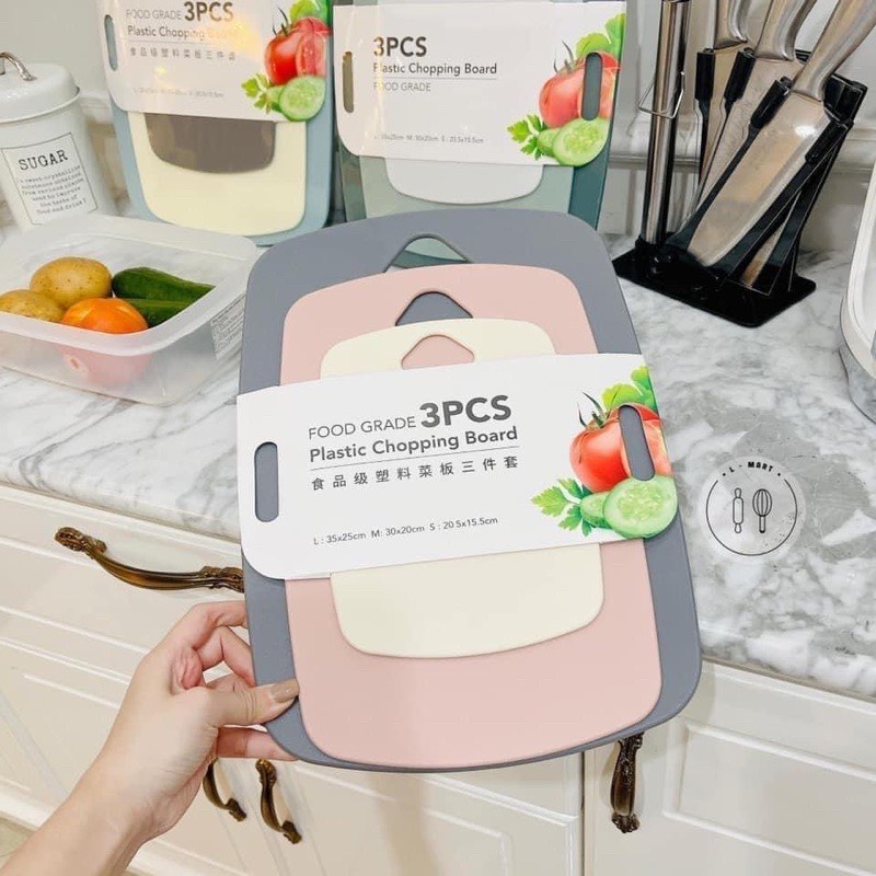 Bộ 3 Thớt Nhà Bếp, Bộ Thớt Nhựa Kháng Khuẩn Chống Trơn Trượt Nhựa PP