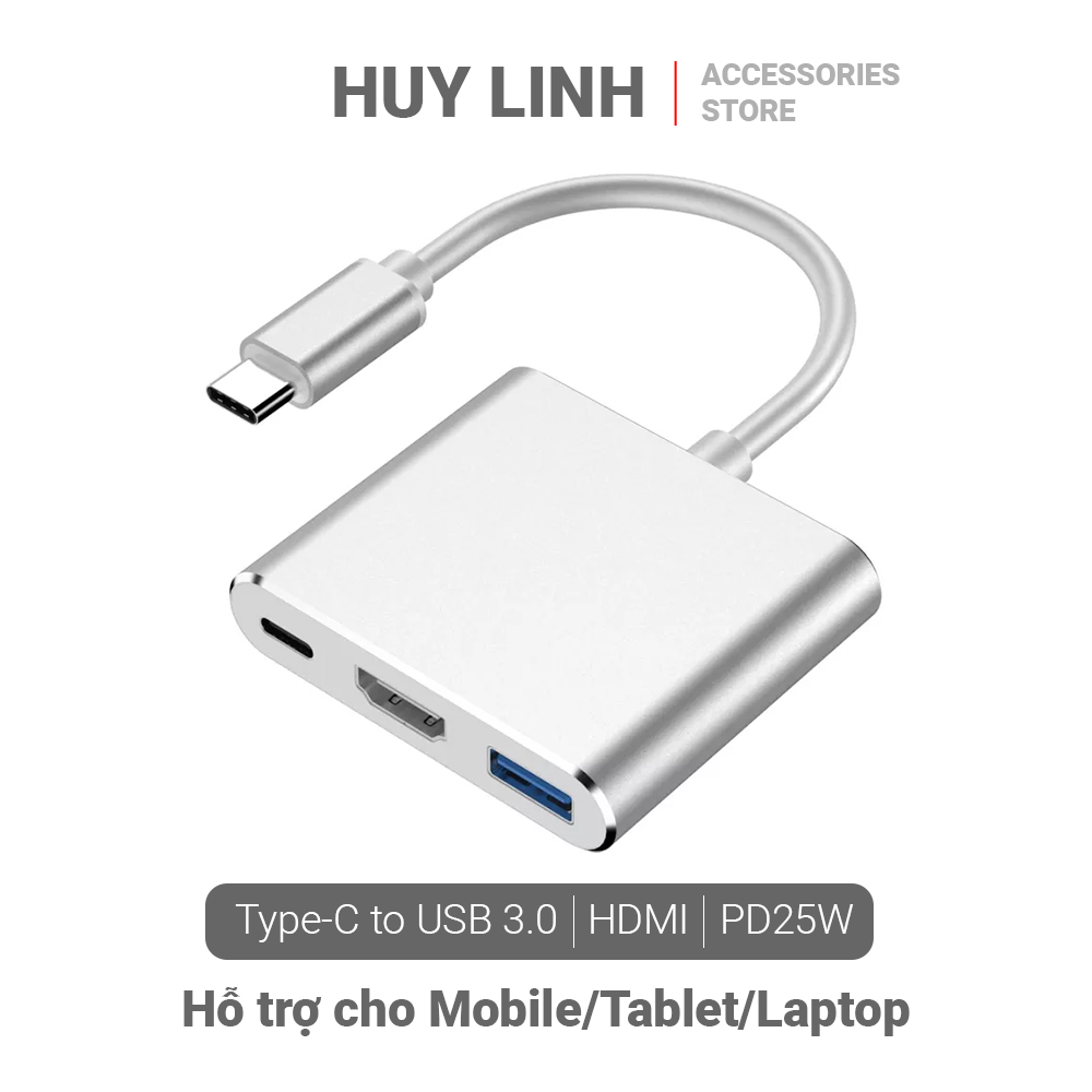 Bộ chuyển đổi adapter usb type c 3 in 1 ra hdmi, usb 3.0, type c