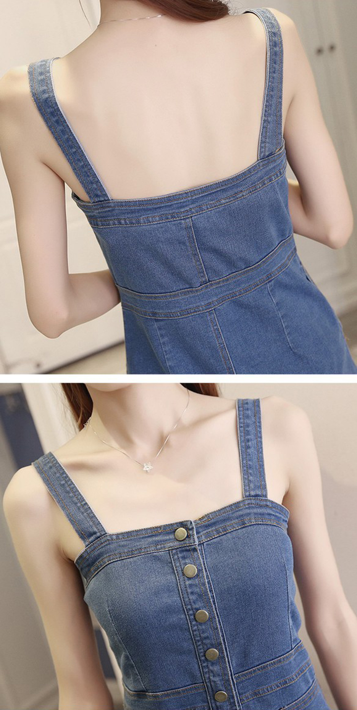 [HCM]Đầm Yếm Jean Nữ Form Dài Nút Cài Dọc