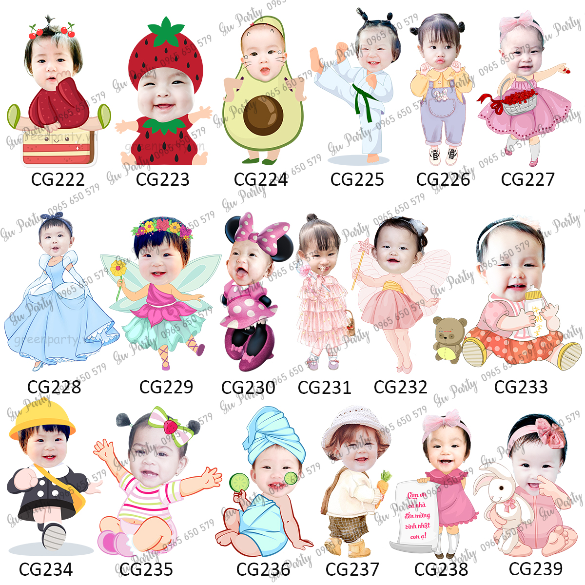 Thiết Kế Hình Chibi Trang Trí Thôi Nôi Sinh Nhật Cho Bé