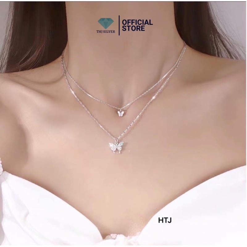 Dây chuyền đôi hình bướm nạm đá chuẩn bạc ta(ảnh thật)