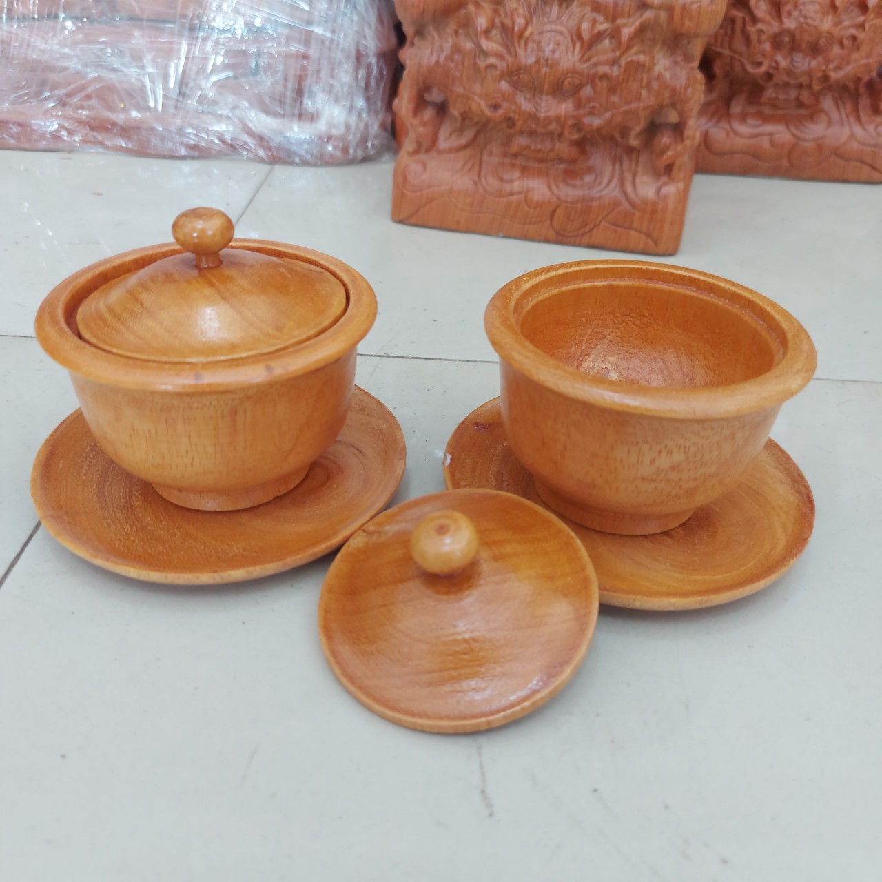 Cặp 2 ly nước thờ cúng gỗ gõ đỏ