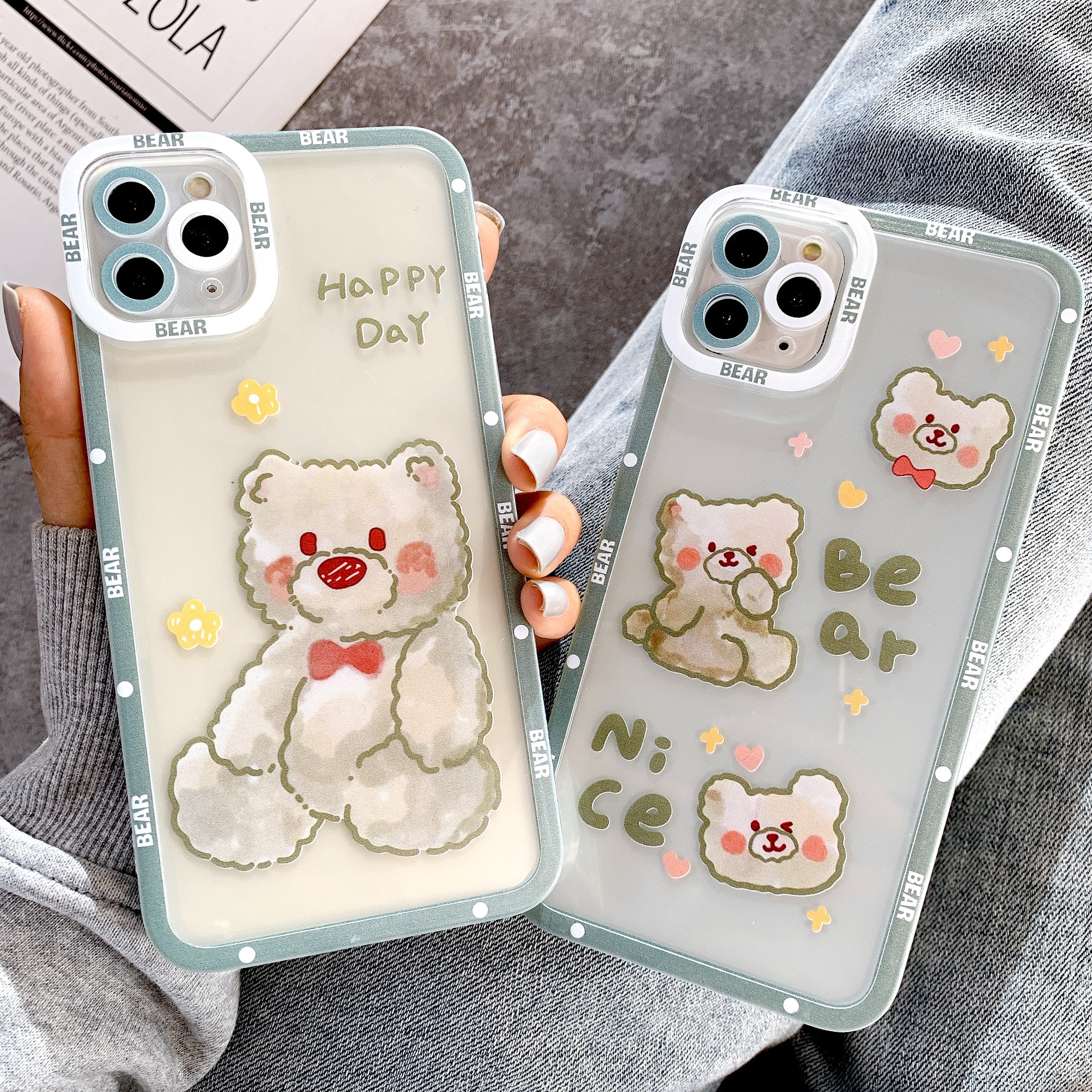 Ốp Lưng Silicon Chống Sốc Viền Nổi Happy Bear