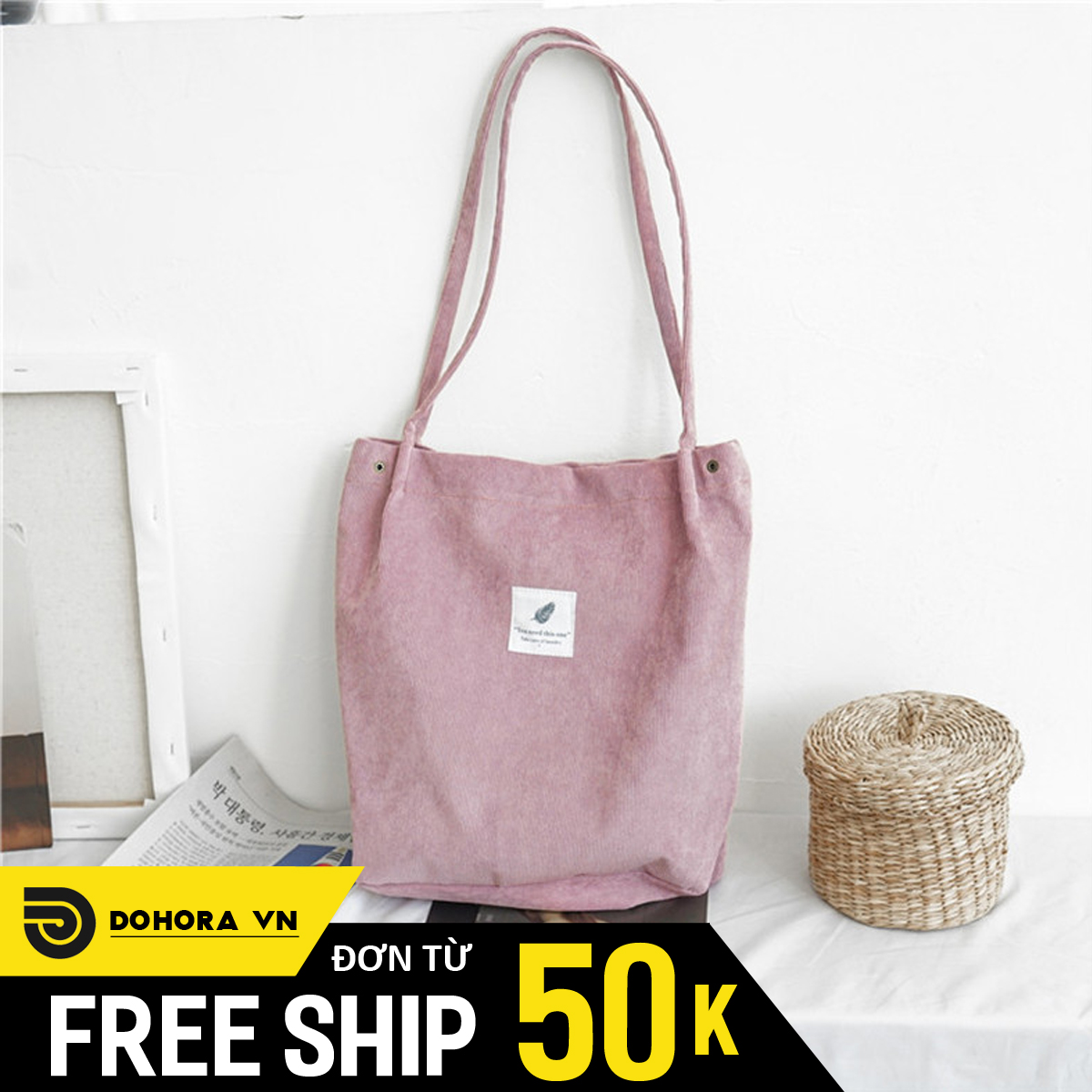 Túi Vải Tote Thời Trang Đường Phố Dành Cho Nữ TOT12, Chất Vải Nhung Dày Dặn, Cúc Bớp, Phong Cách Hàn Quốc Cực Xinh