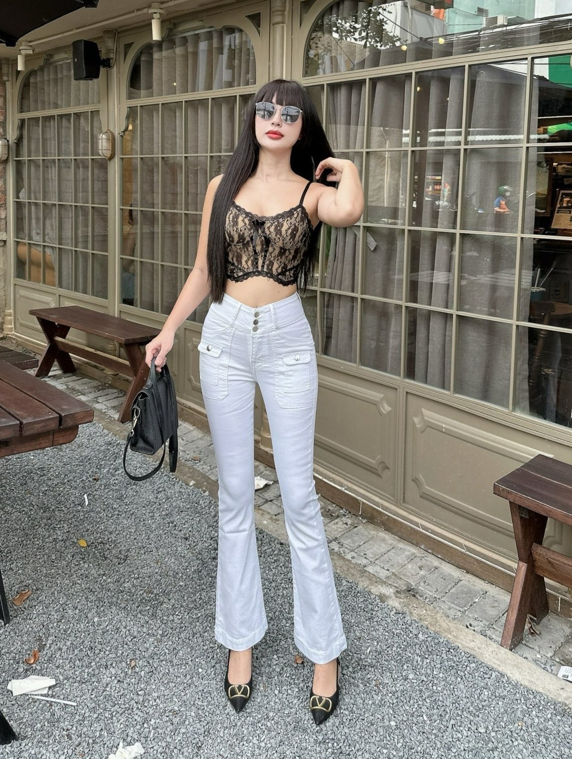Quần jean nữ màu trắng lưng cao tôn dáng đẹp store 257