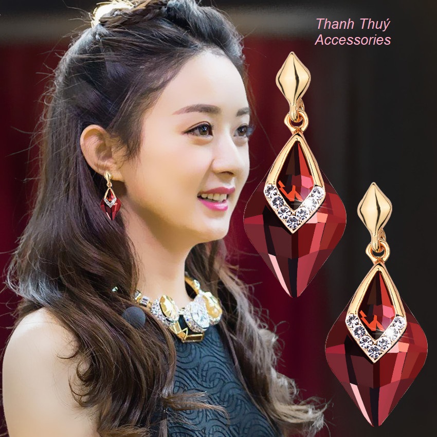 Bông tai bạc 925 đính đá màu đỏ