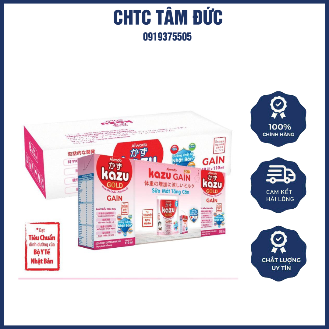 Sữa bột pha sẵn aiwado kazu gain gold 110ml - thùng 48 hộp giúp bé mát bụng, tăng cân chuẩn và phát triển toàn diện.