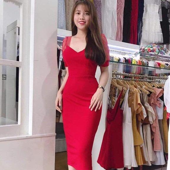 Đầm Body Cup Ngực Phối Tay Lưới