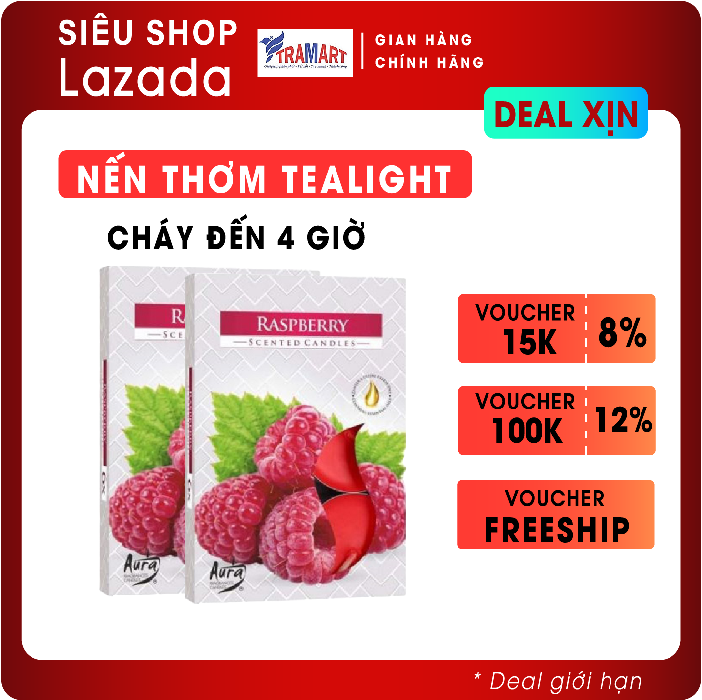 Hộp 6 nến thơm Tealight Bispol Raspberry BIS5422 (Hương dâu rừng)