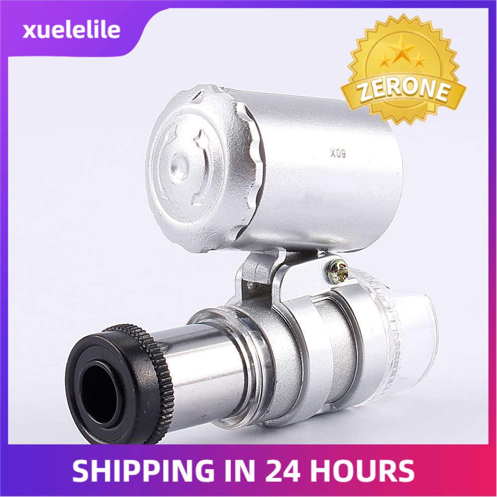Mini 60X Pocket Microscope Jewelry Magnifier Loupe Glass LED UV Light