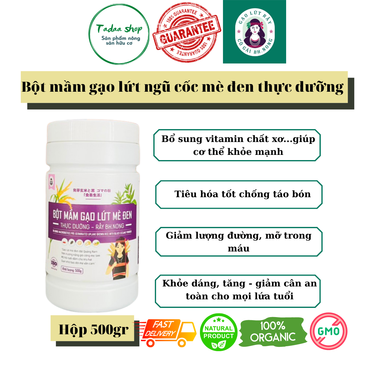 Bột mầm gạo lứt mè đen thực dưỡng Bh.Nong 500gr, phòng nhiều bệnh