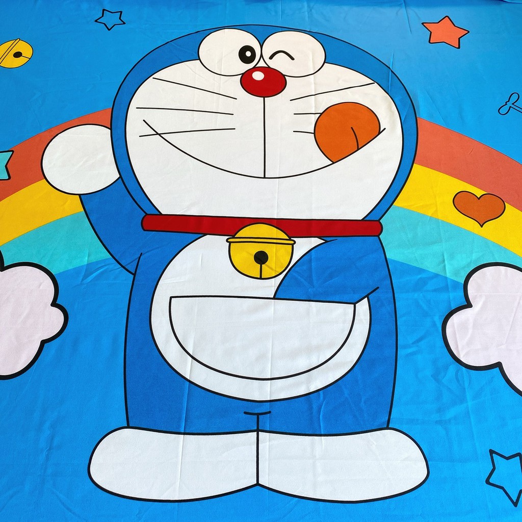 Bộ Ga Gối 3 Món Cotton Tina - Doraemon Cầu Vồng 