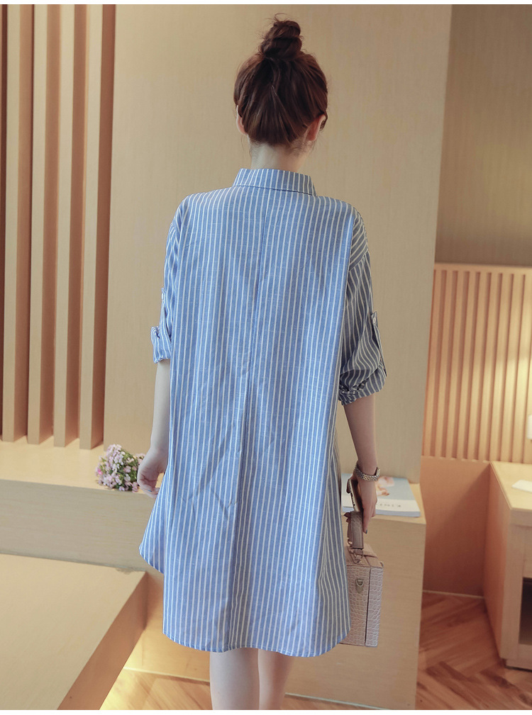 Đầm bầu suông cổ sơ mi kẻ sọc 148