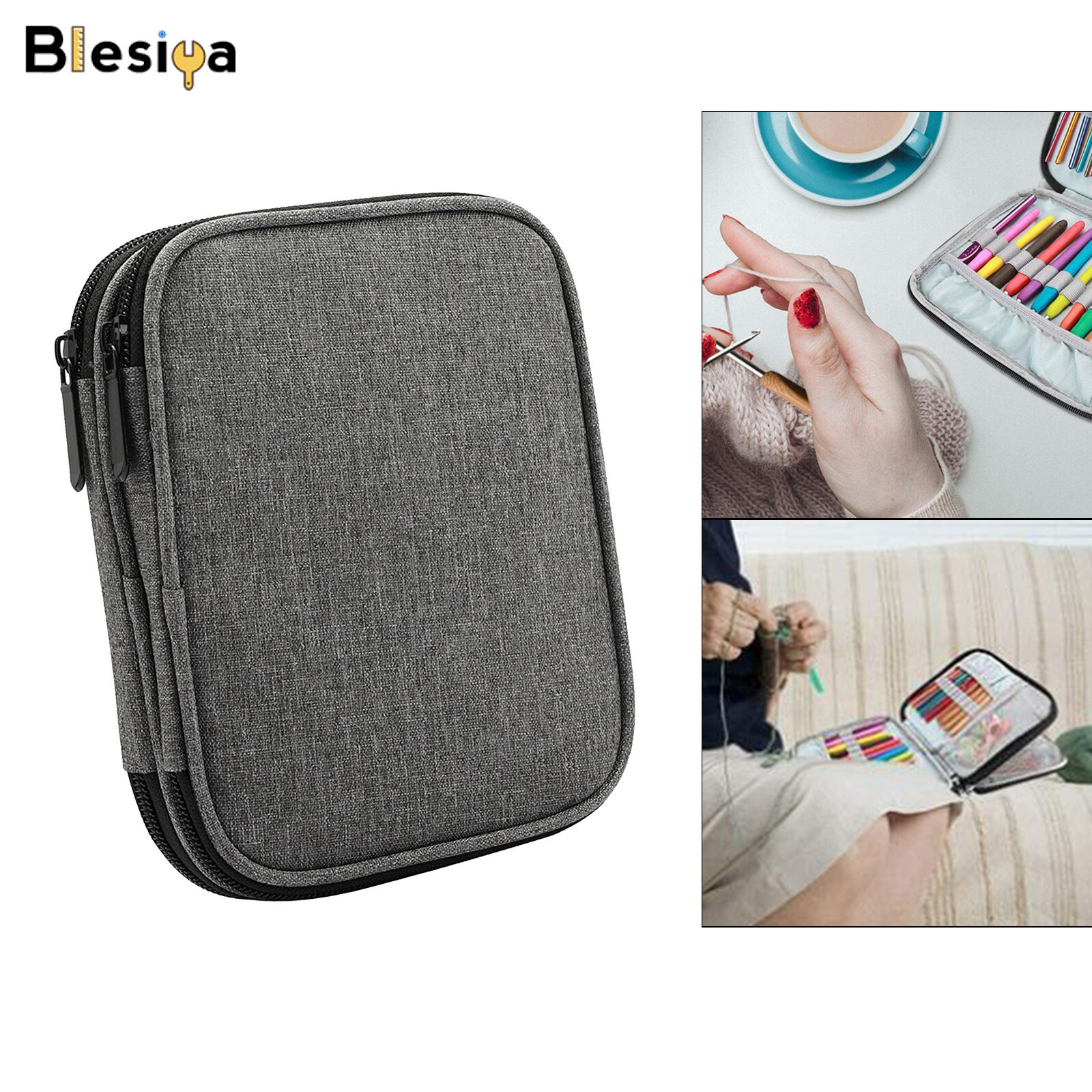 Blesiya Crochet Hook Case Sewing Tool Knitting Needle Holder Storage Organizer Bag