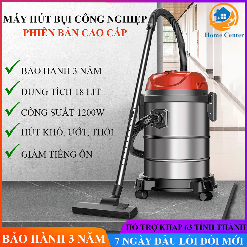 Máy hút bụi công nghiệp, máy hút bụi đa năng công suất lớn 1200W với với dung tích 18L tích hợp 3 chế độ hút khô, hút ướt và thổi bụi mạnh mẽ. Bảo hành 3 năm trên toàn quốc, lỗi đổi mới 7 ngày đầu nhận sản phẩm.