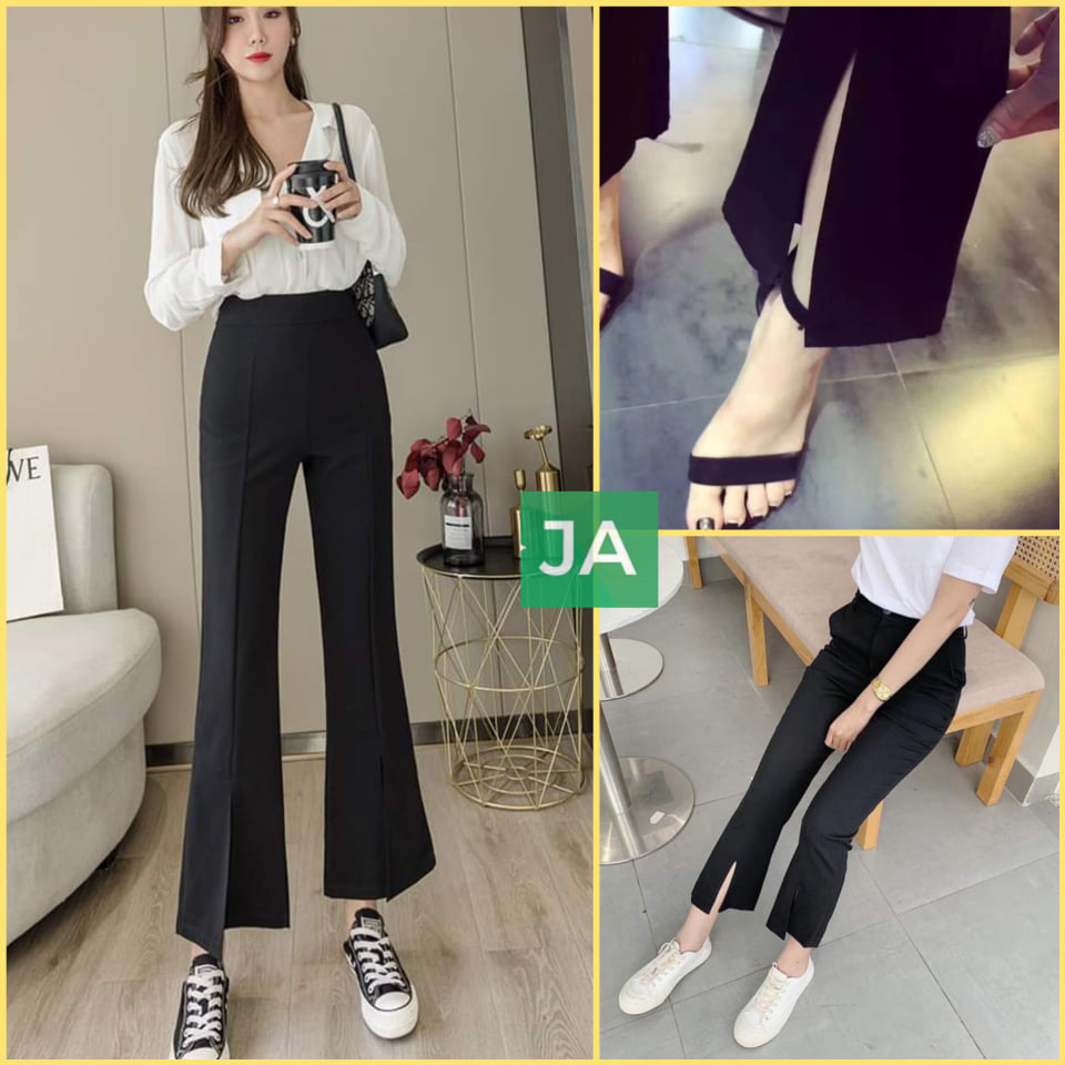 [CAM KẾT Y HÌNH+CHẤT ĐẸP] Quần vải ống loe lưng cao xẻ vạt, quần ống loe xẻ tà trước tôn dáng, quần ống loe lưng cao, quần tây nữ chất tuyết mưa JAMS17