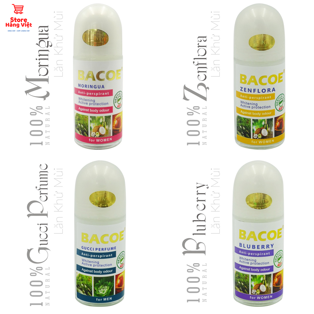 LĂN KHỬ MÙI BACOE 50ML NGĂN TIẾT MỒ HÔI KHỬ MÙI HIỆU QUẢ (Deo rollon - Moringua - Bluberry - Zenflora - Gucci Perfume ) - Mỹ Phẩm Store Hàng Việt