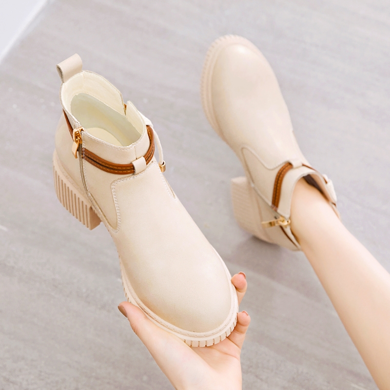 Giày Bốt Nữ Cổ Cao Cao Gót 5 Phân Phong Cách Anh quốc