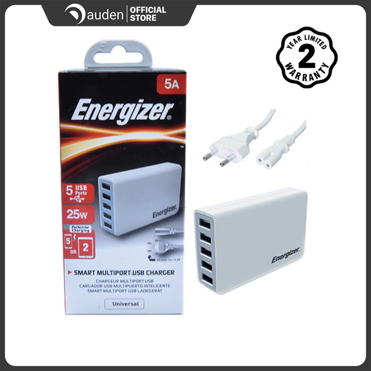 Sạc Energizer 5 cổng USB 25W EU (Trắng)