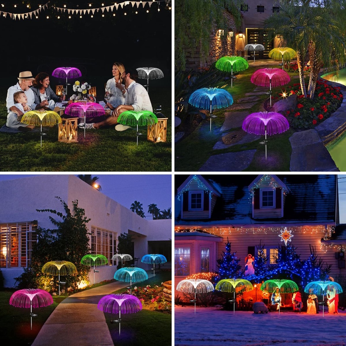 Đèn sứa sợi năng lượng mặt trời, Đèn pha hoa Jellyfish, Không thấm nước khí quyển đầy màu sắc 7 màu