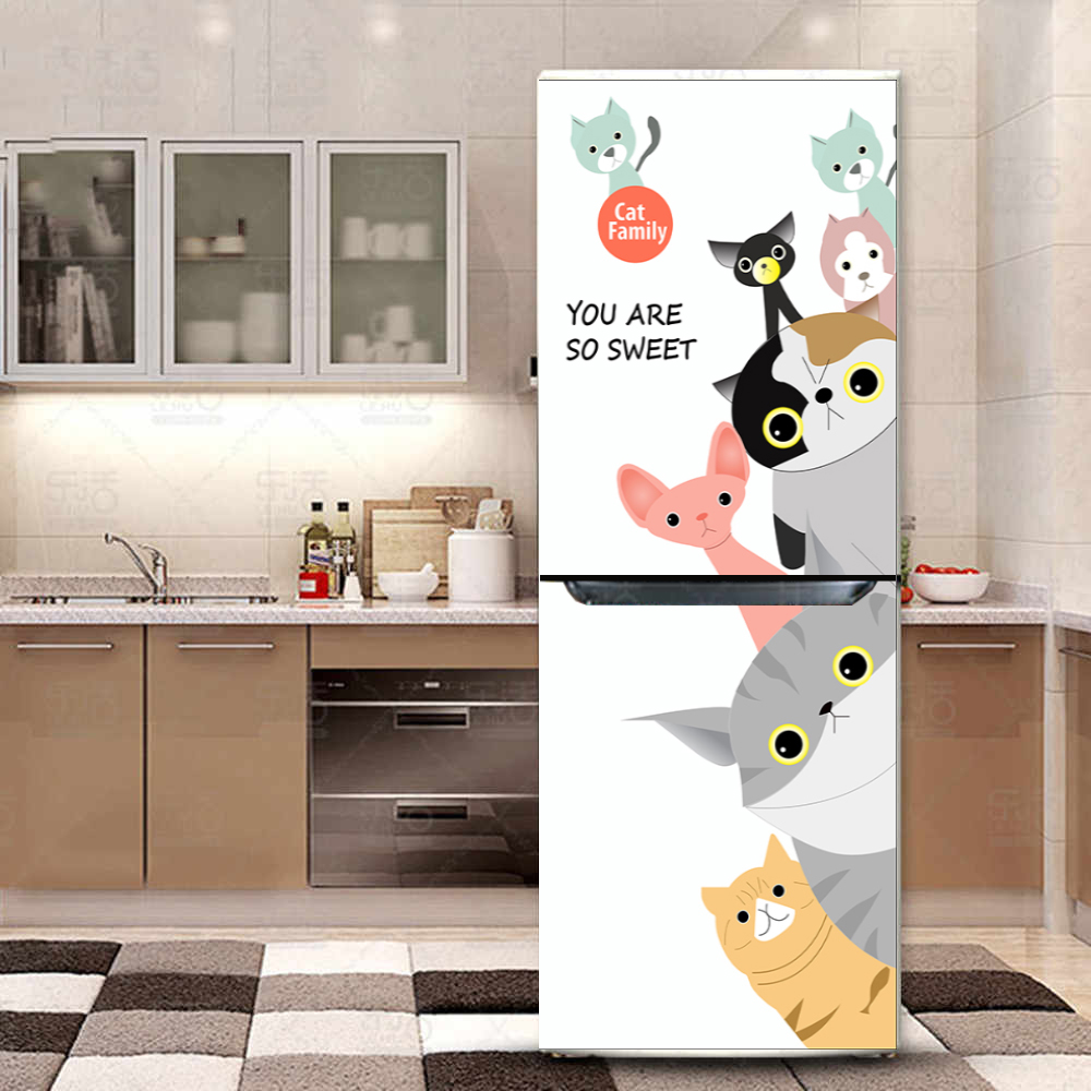 [HCM]Decal dán trang trí tủ lạnh siêu đẹp Gia đình mèo Kute (Chất liệu cao cấp)