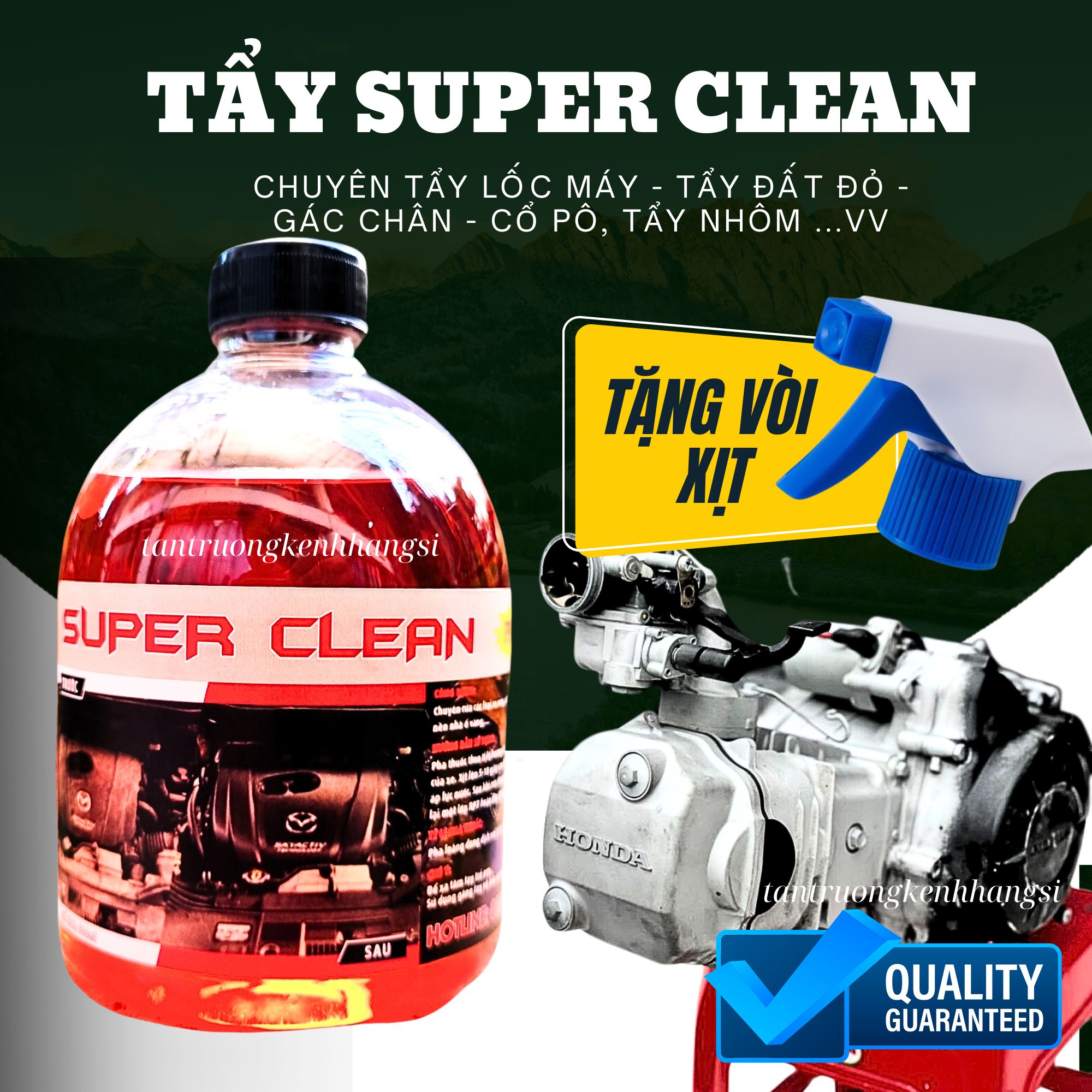 COMBO 5 CHAI TẨY RỬA ĐẦU BÒ LỐC MÁY SIÊU MẠNH SUPER CLEAN, TẨY Ố VÀNG KHOANG ĐỘNG CƠ, GÁC CHÂN 500ML