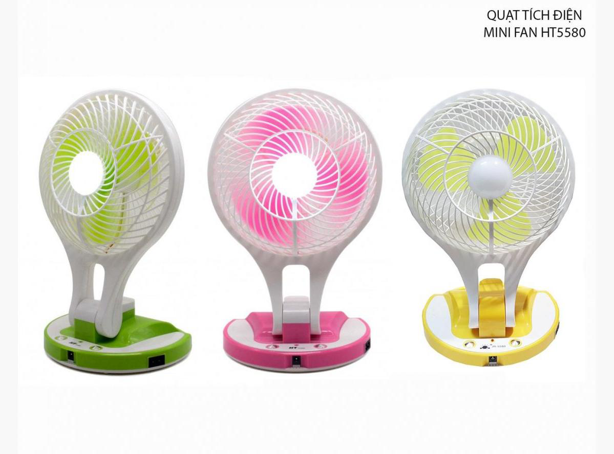 Quạt Tích Điện 5580 Siêu MÁt Có Đèn Led