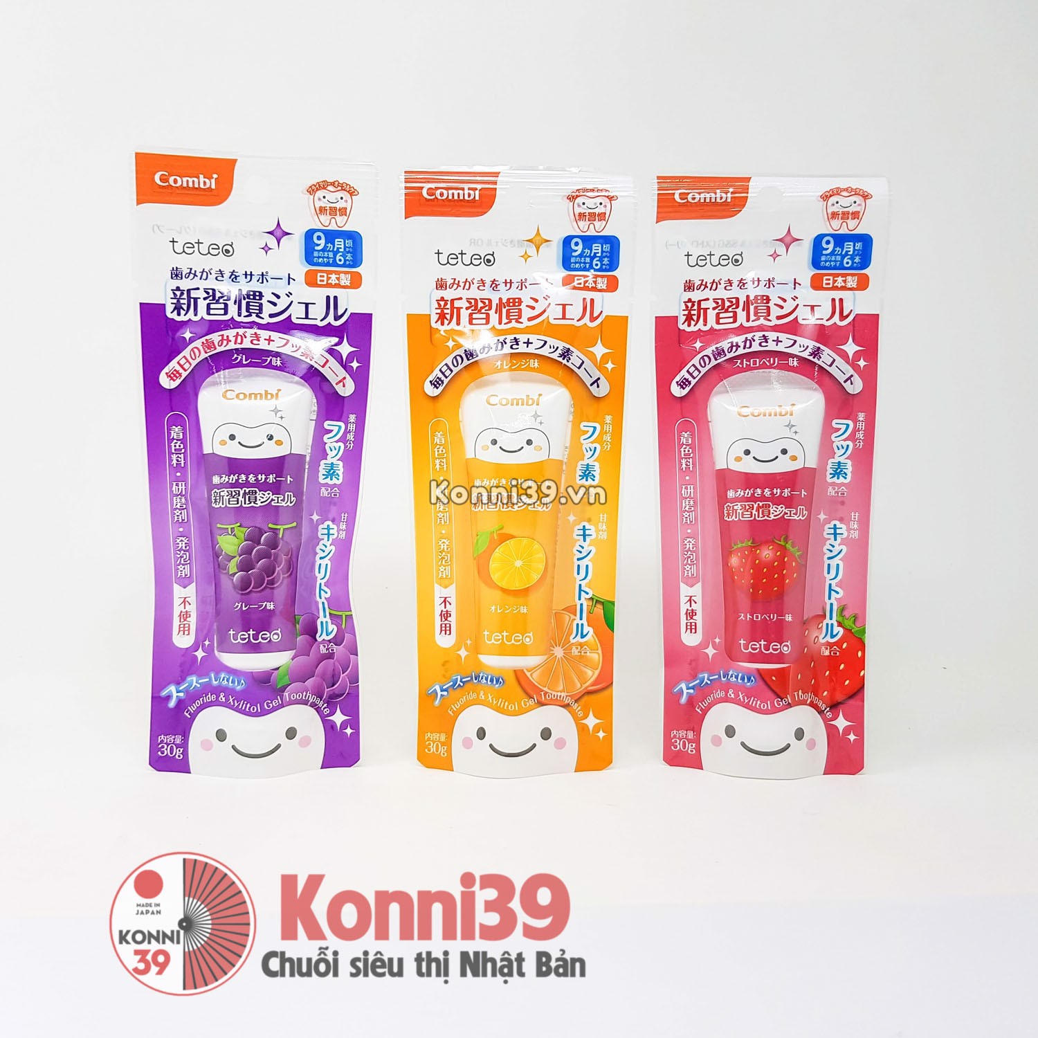 KEM ĐÁNH RĂNG CHO BÉ COMBI TETEO NHẬT BẢN (DÙNG CHO BÉ 9 THÁNG TRỞ LÊN)