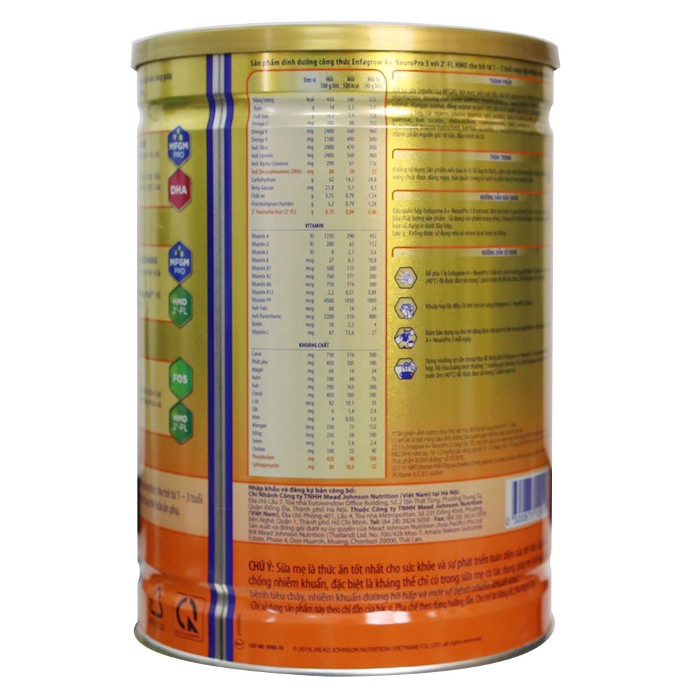 Sữa bột Enfagrow A+ 3 DHA + MFGM Pro 1,7kg (1 – 3 tuổi)