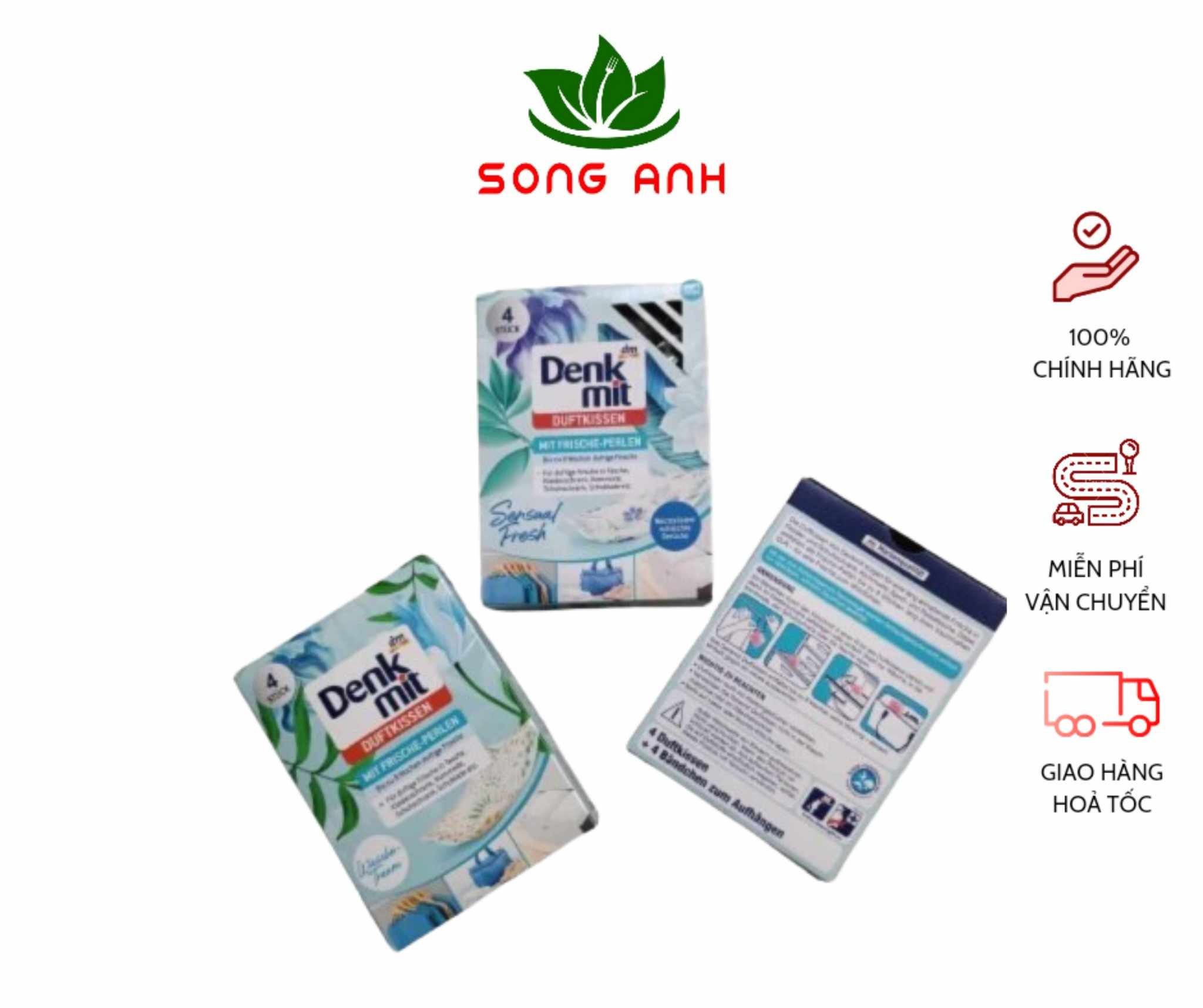 Denkmit túi thơm để tủ quần áo - hộp 4 túi... thơm chuẩn Tây- Denkmit Duftkissen, hàng Đức chính hãng