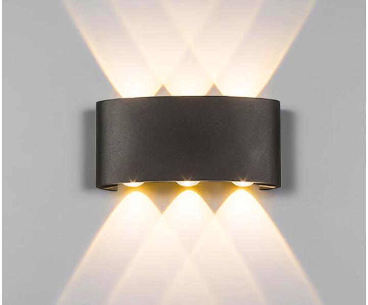 Đèn LED hắt tường 2 đầu trang trí LT016 6W vỏ đen ánh sáng vàng lắp đặt cổng nhà, sân vườn, hành lang, cầu thang bảo hành 12 tháng