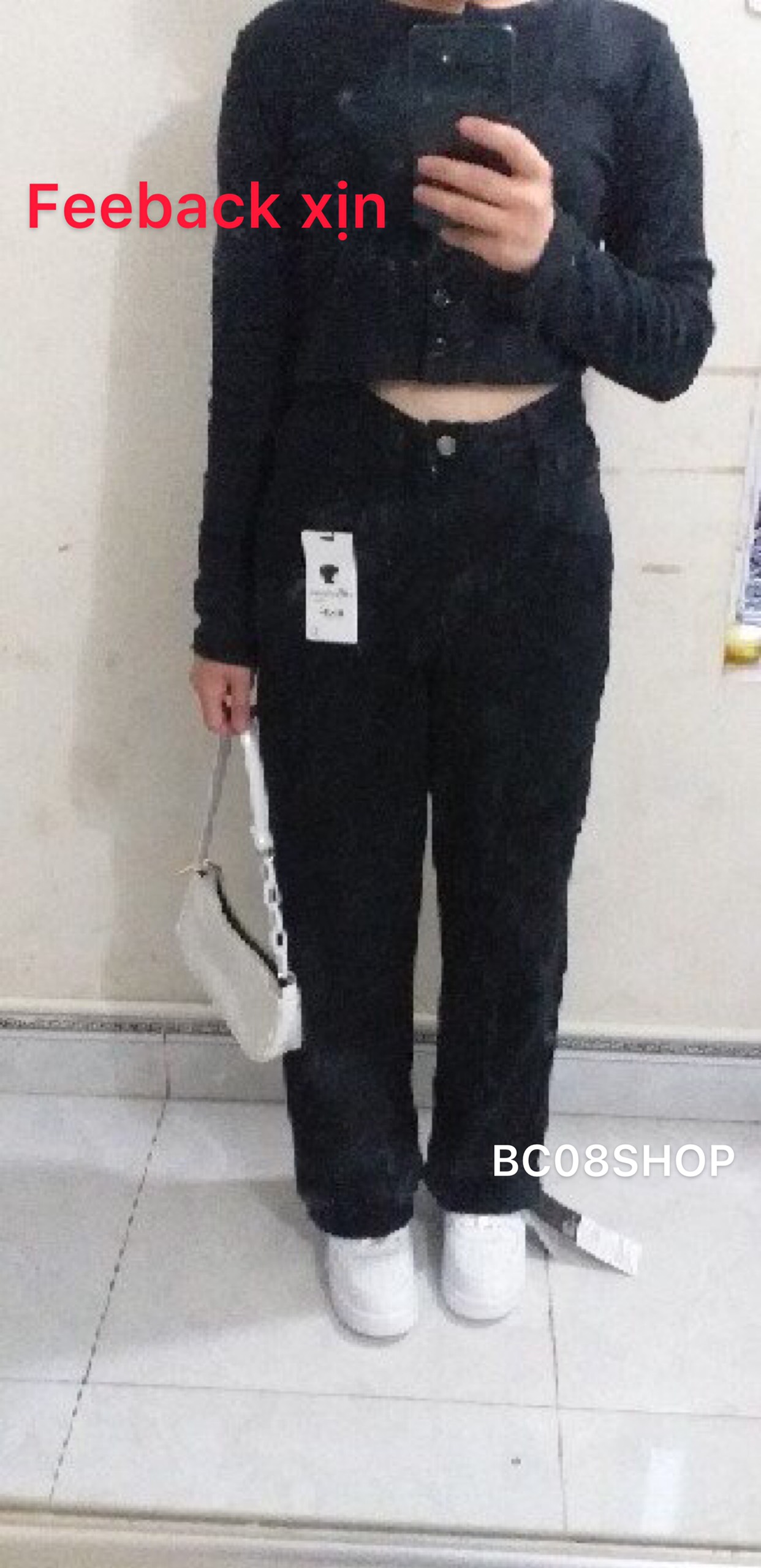 Quần Jean Nữ Ống Suông Dài Màu Đen Basic phong cách Ulzzang