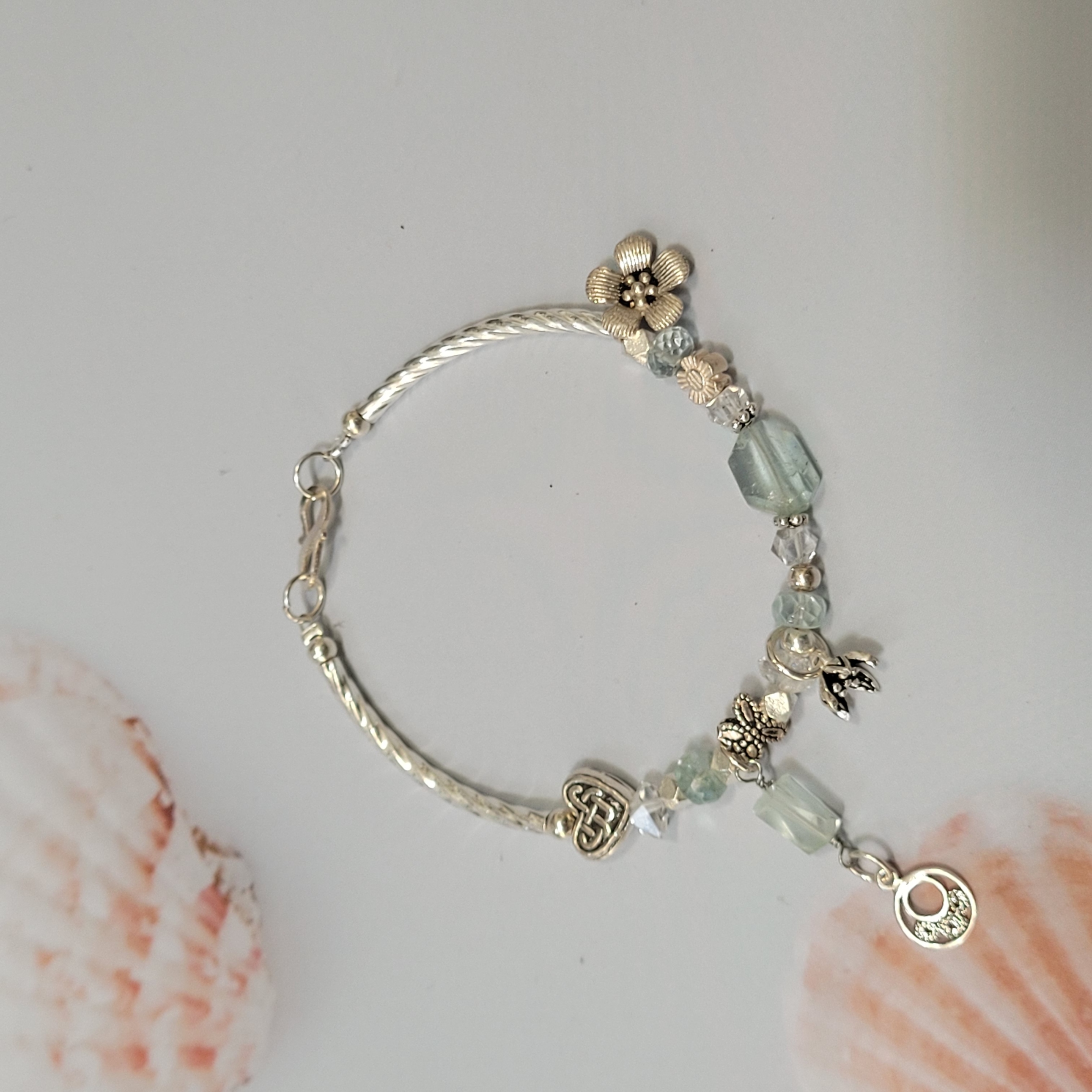 [Herkimer][Aquamarine] Vòng tay Aquamarine kiềng bạc