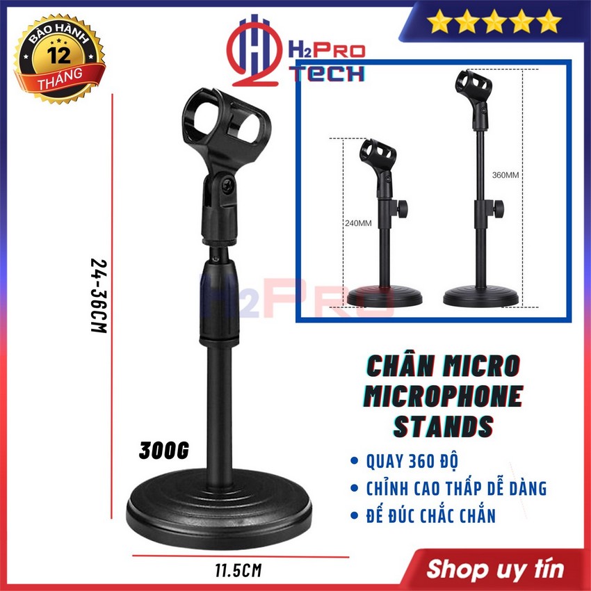 Giá đỡ micro để bàn cao 24 - 36cm, giá mic thu gọn - điều chỉnh cao thấp, micro cổ xoay 360 độ tiện lợi - h2pro tech